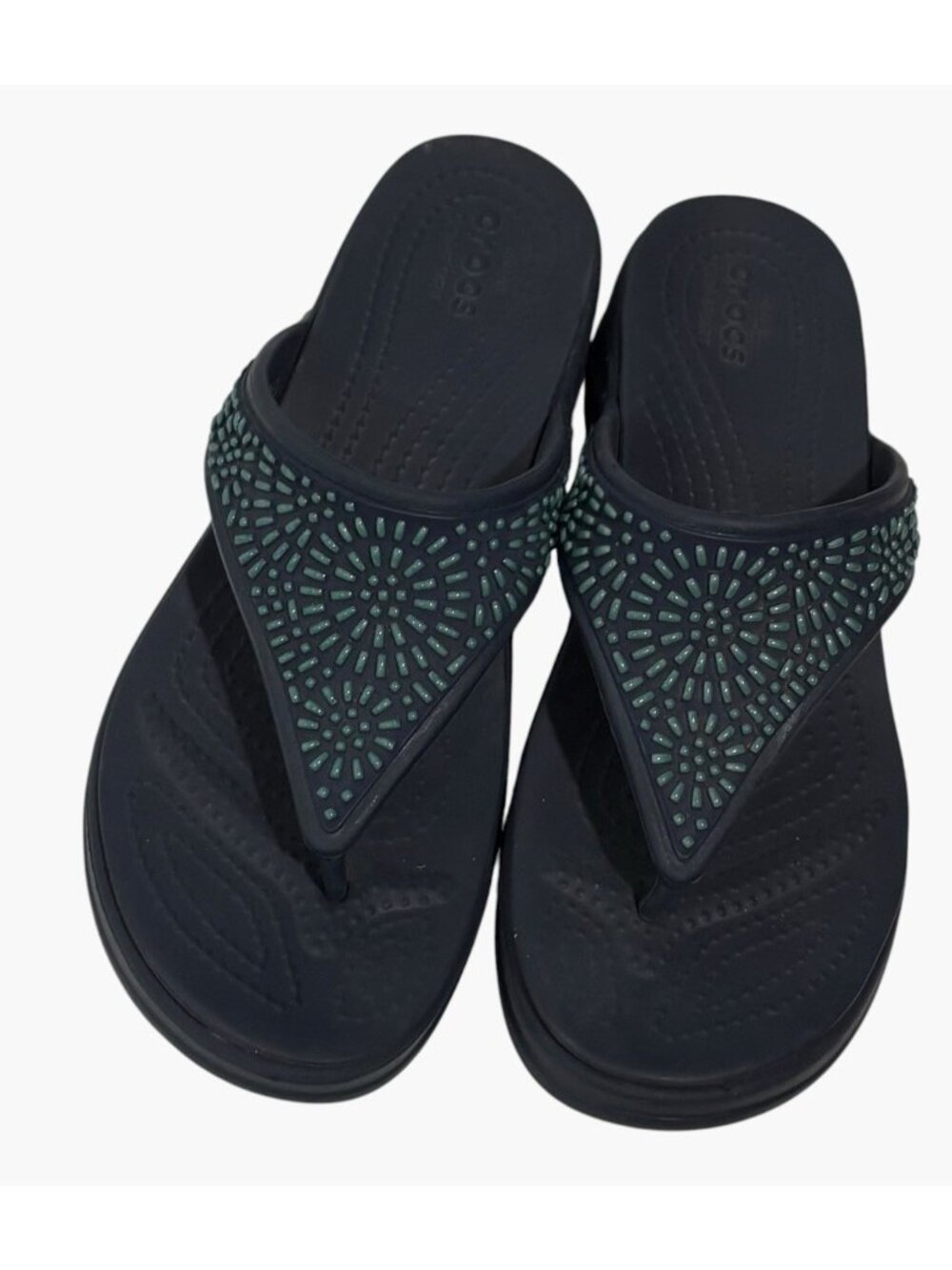 Crocs Womens Monterey Diamante Wedge Sandals Thong Flip Flops Blue Sz 9